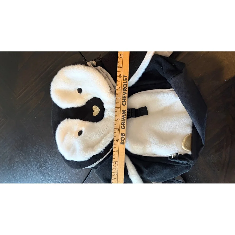 Lands' End Penguin Backpack Kids Small Black Excellent Faux Fur Animal Bag